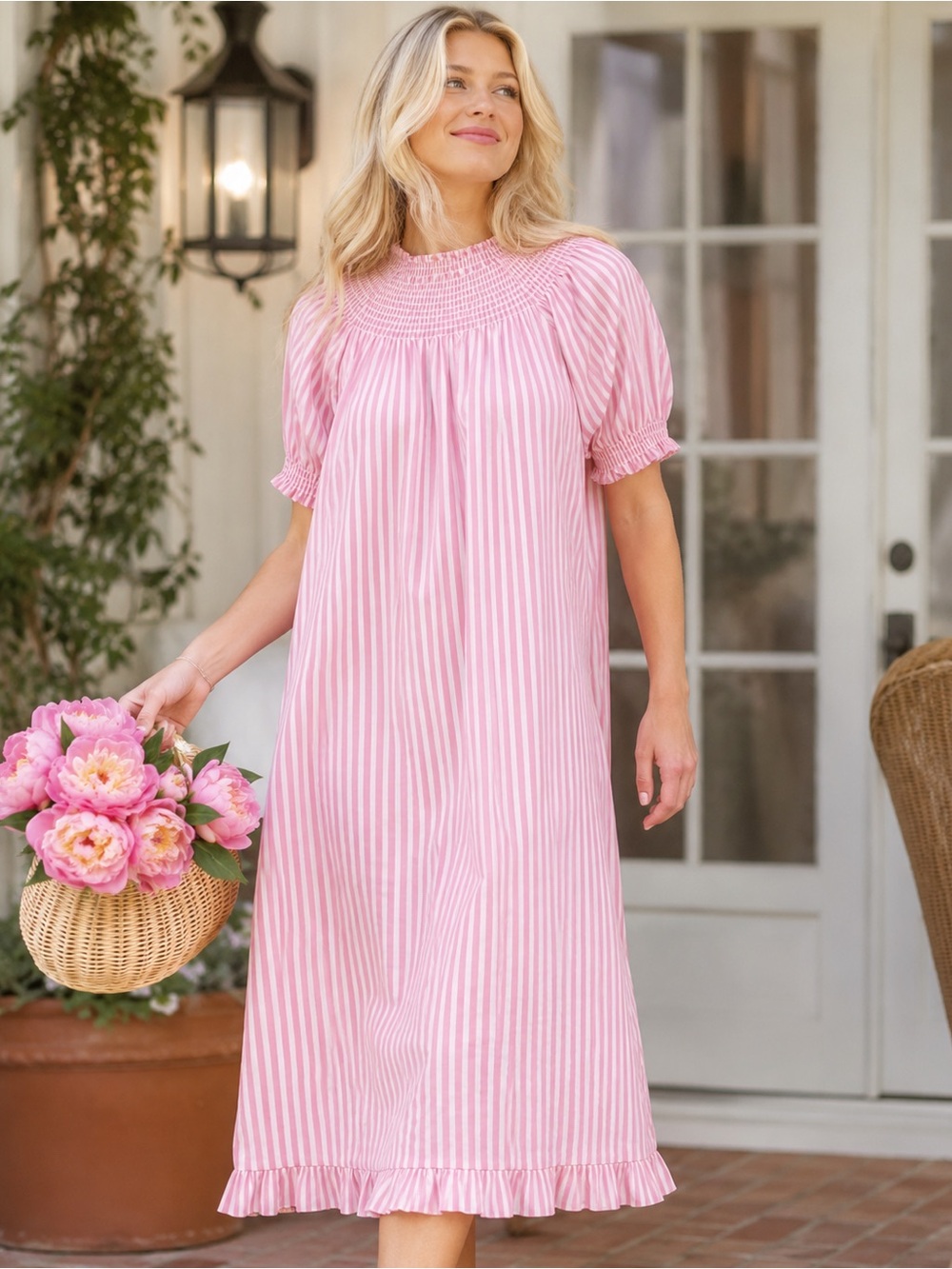 Hill House tuckernuck Caroline Nap Dress XS Pink Stripe Smocked Cottagecore LNC